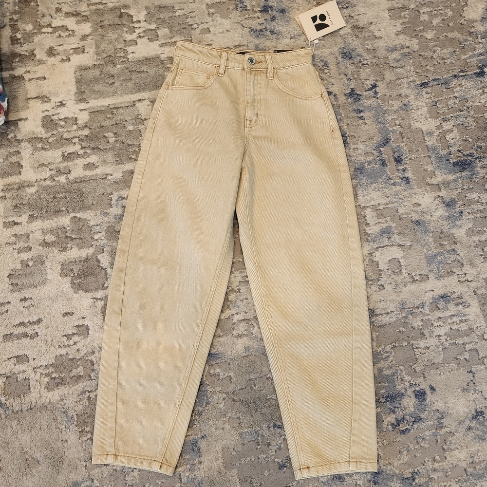 NWT Frank & Oak Linda Balloon Fit Tan Khaki Jeans. Women's size 23. Hemp/Cotton - Picture 8 of 16